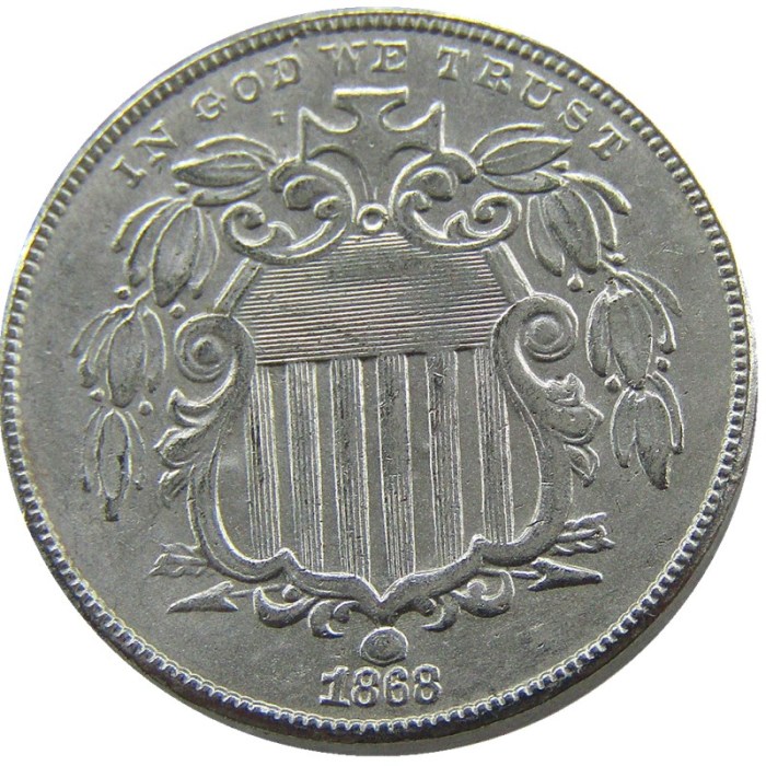 US 1868 Shield Nickel Five Cents Copy Coin