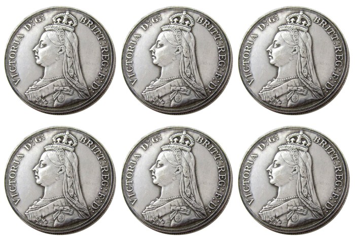 England UK A Set Of (1887-1892) 6pcs silver One Crown Queen Victoria Silver Plated Copy Coin