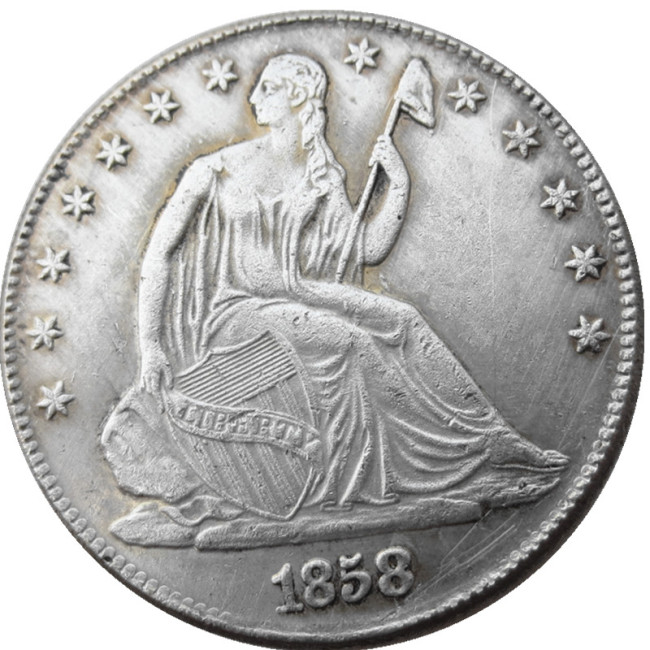 US 1858 P/O Liberty Seated Half Dollar Silver Plated Copy Coins