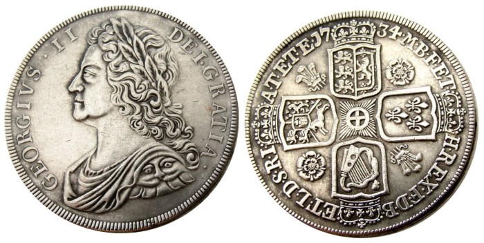 UF(31)GREAT BRITAIN 1734 George II one Crown Silver Plated Copy Coin