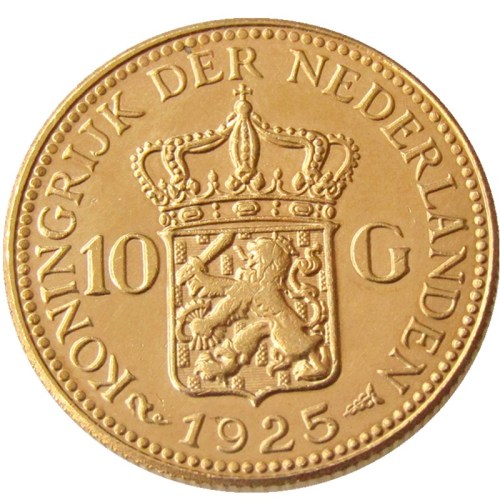 Netherlands 1925 Wilhelmina I, 10 Gulden Gold Plated Copy Coin