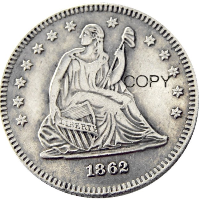 US 1857 P/O/S SEATED LIBERTY QUARTER DOLLARS Silver Plated Coins COPY