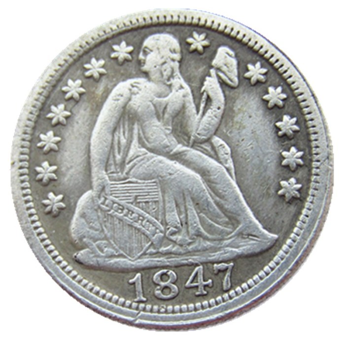 US 1847 P/S Liberty Seated Dime Silver Plated Copy Coin