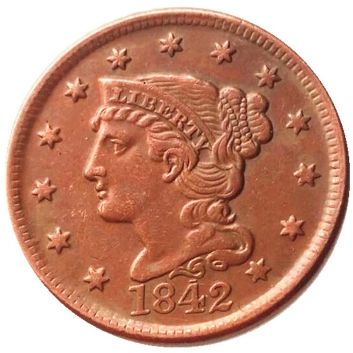 US Coins 1842 Braided Hair Large Cents 100% Copper Coins