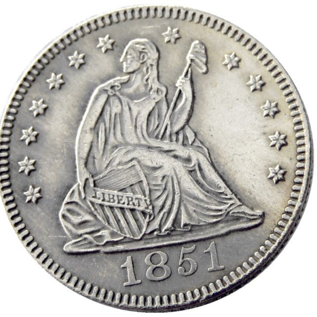 US 1851 P/O SEATED LIBERTY QUARTER DOLLARS Silver Plated Coins COPY