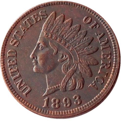 US 1893 Indian Cent 100% Copper Copy Coin