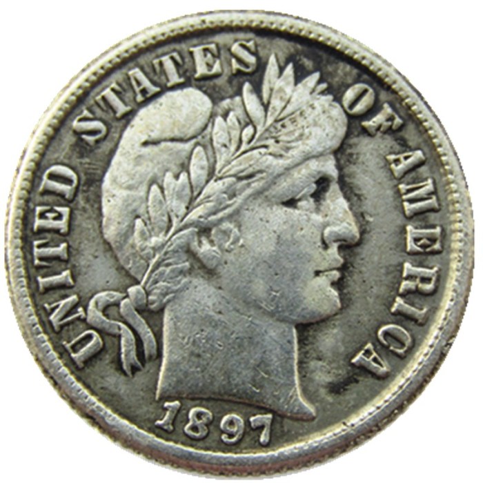 US 1897 P/S/O Barber Dime Silver Plated Copy Coin