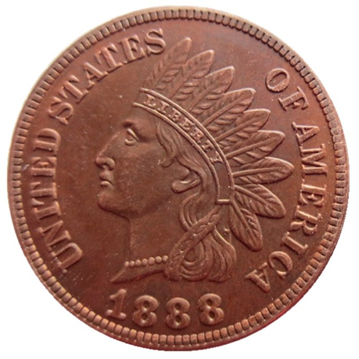 US 1888 Indian Cent 100% Copper Copy Coin
