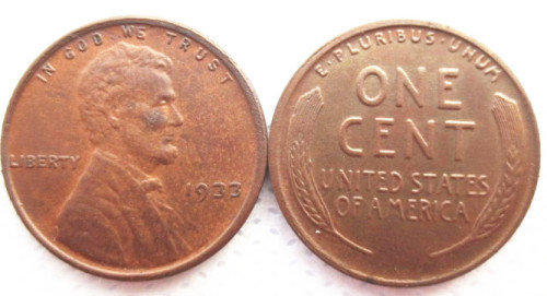 US 1933-P-S-D Lincoln Penny Cent 100% Copper Copy Coin