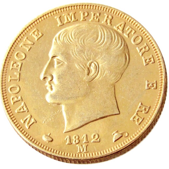 ITALIAN STATES, KINGDOM OF NAPOLEON, Napoleon I, 40 Lire, 1812M Gold Plated Copy Coin