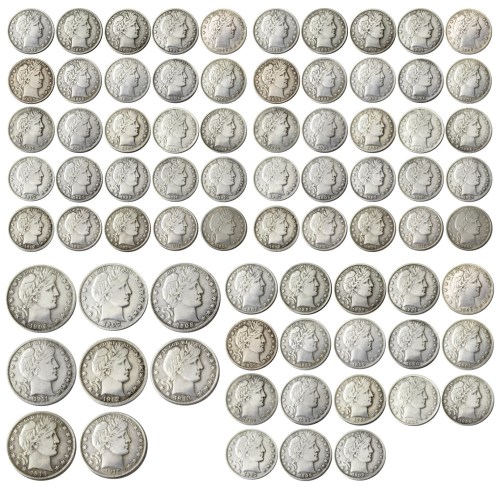 US Full Set Of(1892-1916)-PSOD 78pcs Barber Half Dollar Silver Plated Copy Coin