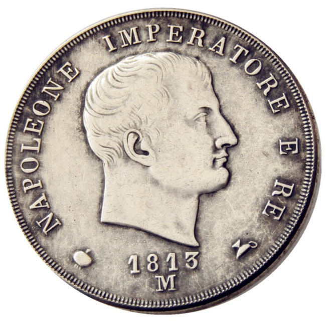 ITALIAN STATES, KINGDOM OF NAPOLEON, Napoleon I, 5 Lire, 1813M Silver Plated Copy Coin