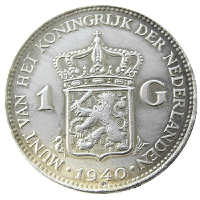 Netherlands,1940 1 Gulden Wilhelmina I Silver Plated Copy Decorative Coin