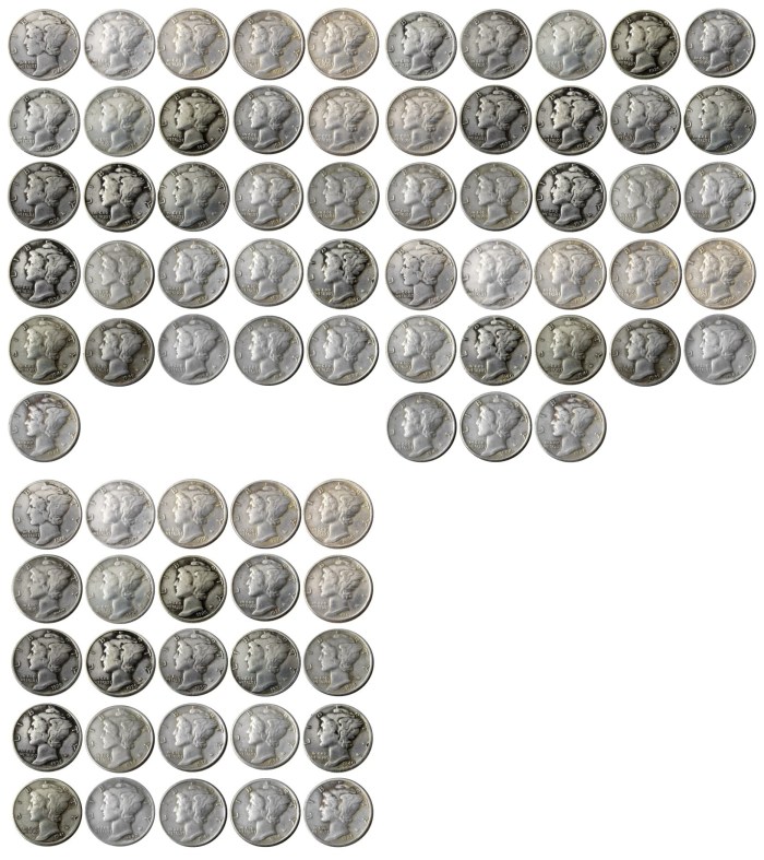 US 1916-1945 PSD 79PCS Mercury Head Ten Cents(Dimes) Silver Plated Copy Coin