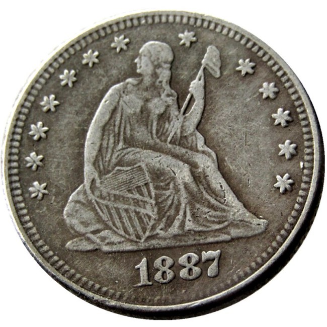 US 1887 SEATED LIBERTY QUARTER DOLLARS With Motto Silver Plated Coins COPY