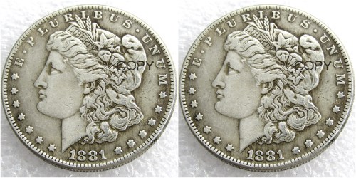US 1881/1881 Morgan Dollar Two Faces Silver Plated Copy Coin