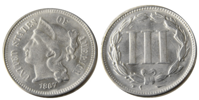 US 1867 Three Cents Nickel Copy Coin