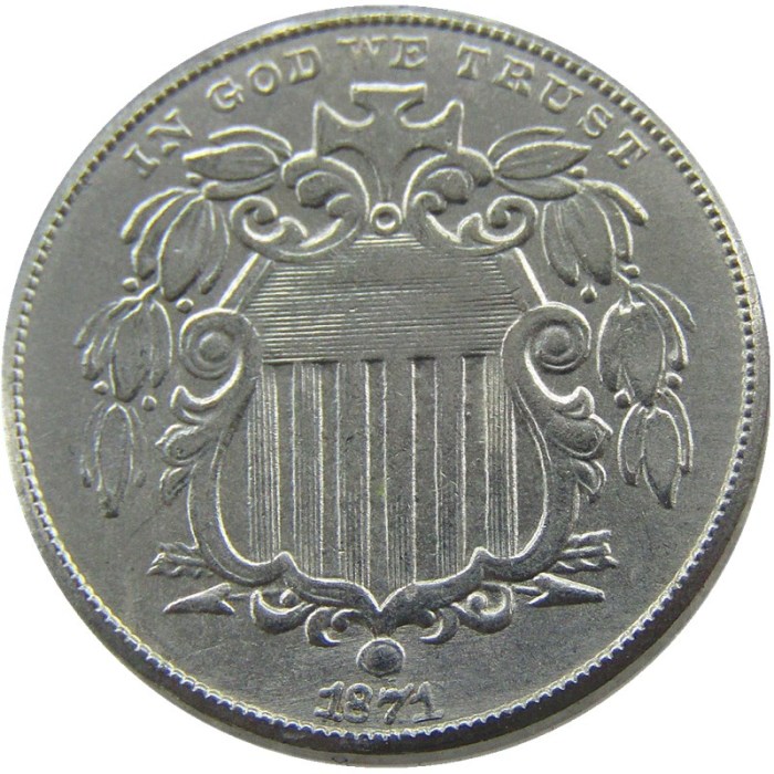 US 1871 Shield Nickel Five Cents Copy Coin