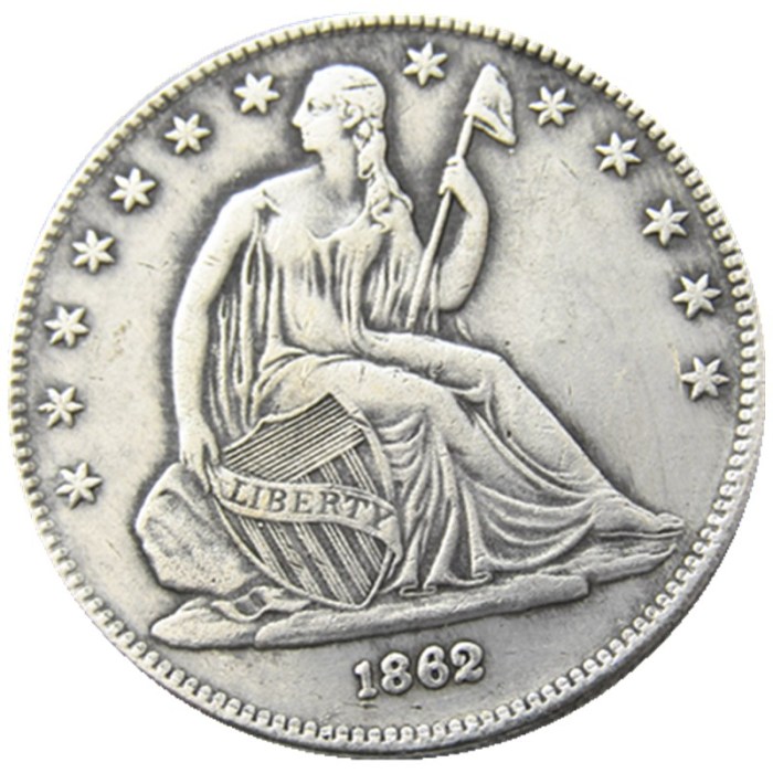 US 1862 P Liberty Seated Half Dollar Silver Plated Copy Coins
