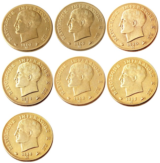 ITALIAN STATES, KINGDOM OF NAPOLEON, Napoleon I, 40 Lire, 1808-1814-M 7pcs Gold Plated Copy Coin