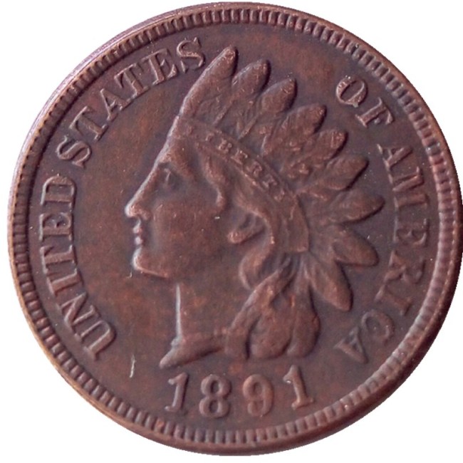 US 1891 Indian Cent 100% Copper Copy Coin