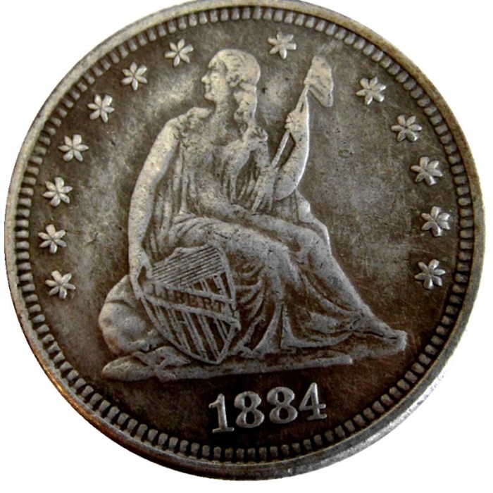 US 1884 SEATED LIBERTY QUARTER DOLLARS With Motto Silver Plated Coins COPY