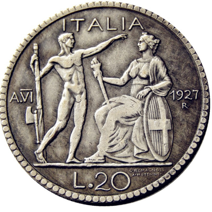 Italy 20 Lire 1927 Silver Plated Copy Coins