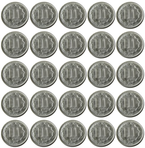 US A set of(1865-1889) 25pcs Three Cent Nickel Copy Coin