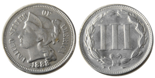 US 1888 Three Cents Nickel Copy Coin