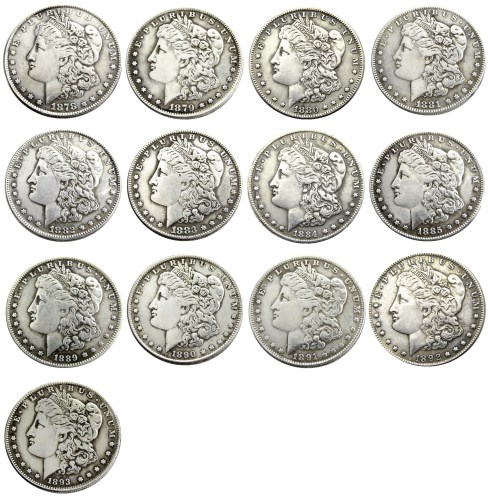 US A Set Of(1878-1893)-CC 13pcs Morgan Dollar Silver Plated Copy Coin