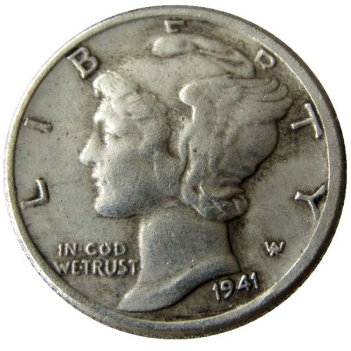 US 1941 P/S/D Mercury Dime Silver Plated Copy Coin