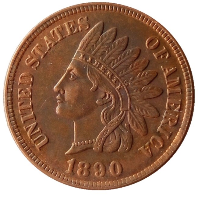 US 1890 Indian Cent 100% Copper Copy Coin