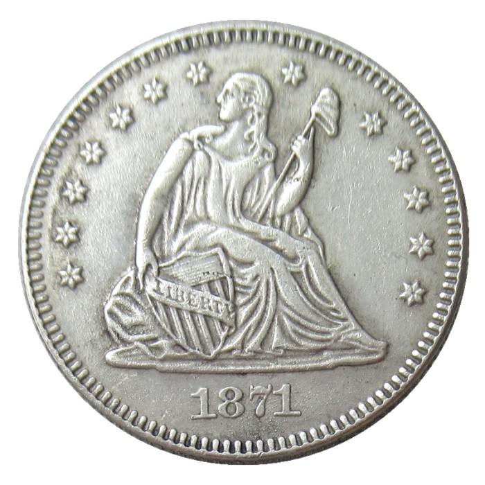 US 1871 P/CC/S SEATED LIBERTY QUARTER DOLLARS With Motto Silver Plated Coins COPY
