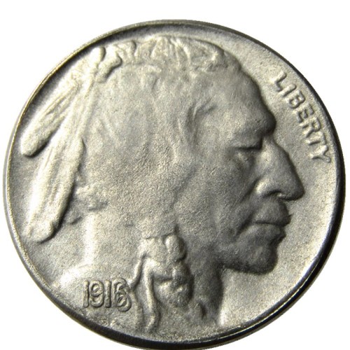 US 1916 5C Doubled Die Obverse (Regular Strike) Buffalo Five Cents Copy Coin