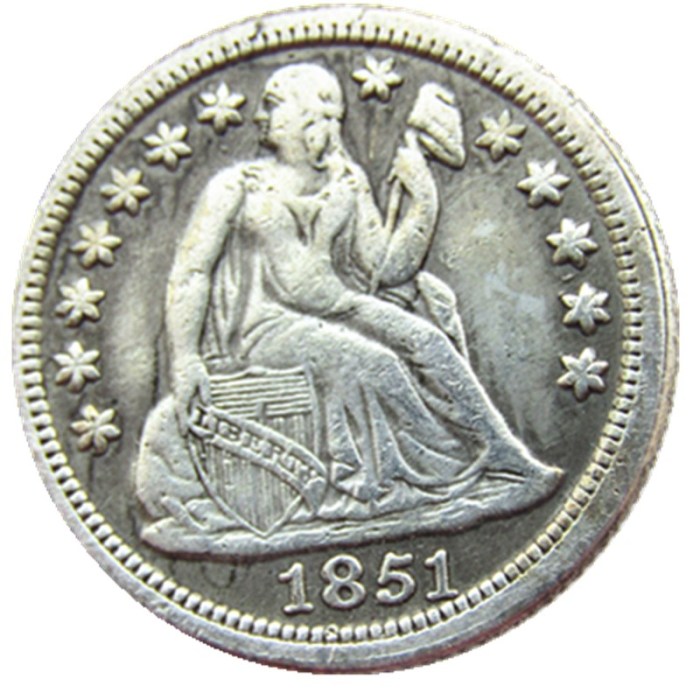 US 1851 P/S Liberty Seated Dime Silver Plated Copy Coin