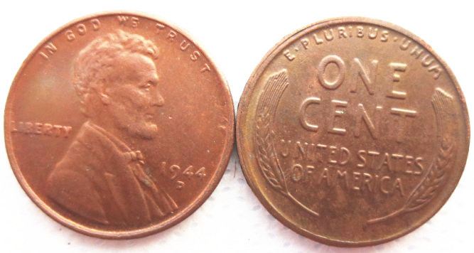 US 1944 P-S-D Lincoln Penny Cent 100% Copper Copy Coin