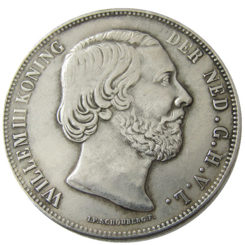 Netherlands 2 1/2 Gulden 1852 Willem lll Silver Plated Copy Decorative Coin