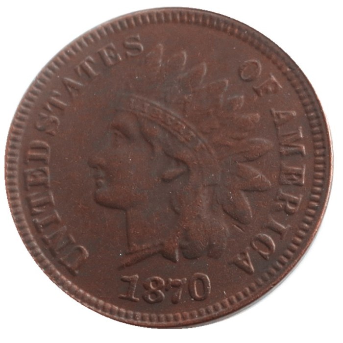 US 1870 Indian Cent 100% Copper Copy Coin
