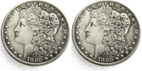 US 1880/1880 Morgan Dollar Two Faces Silver Plated Copy Coin
