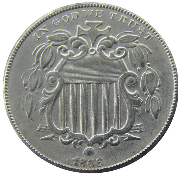 US 1866 Shield With Rays Five Cents Nickel Copy Coins