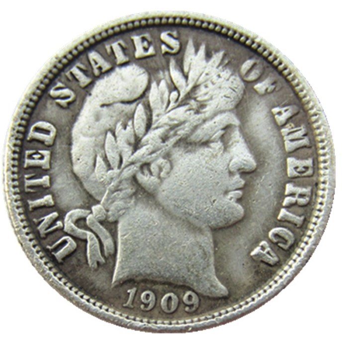 US 1909 P/S/O Barber Dime Silver Plated Copy Coin