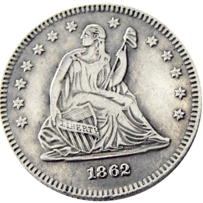 US 1861 P/S SEATED LIBERTY QUARTER DOLLARS Silver Plated Coins COPY