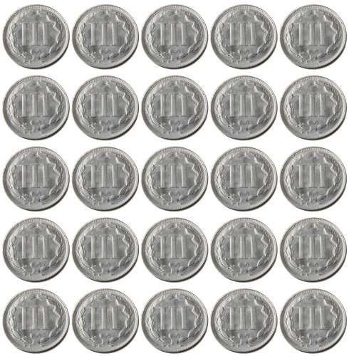 US A set of(1865-1889) 25pcs Three Cent Nickel Copy Coin