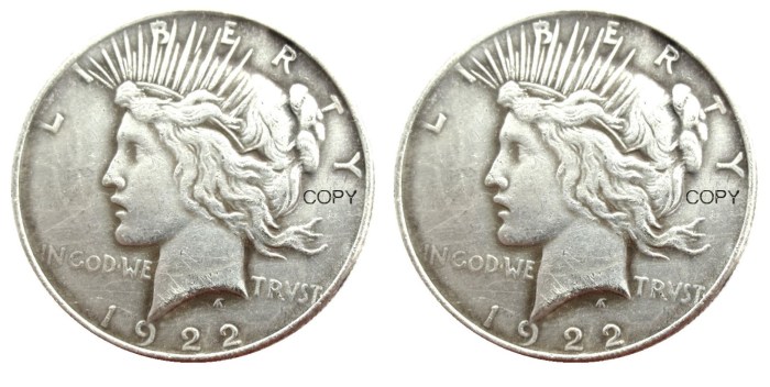 US 1922/1922 Peace Dollar Two Faces Silver Plated Copy Coin