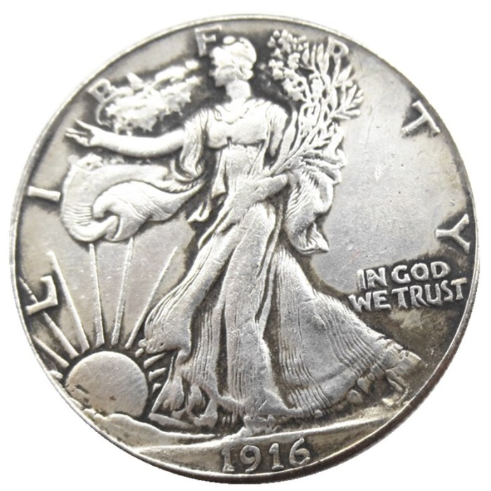 US Full Set (1916-1947)PSD 65PCS Walking Liberty Half Dollar Silver Plated Copy Coins