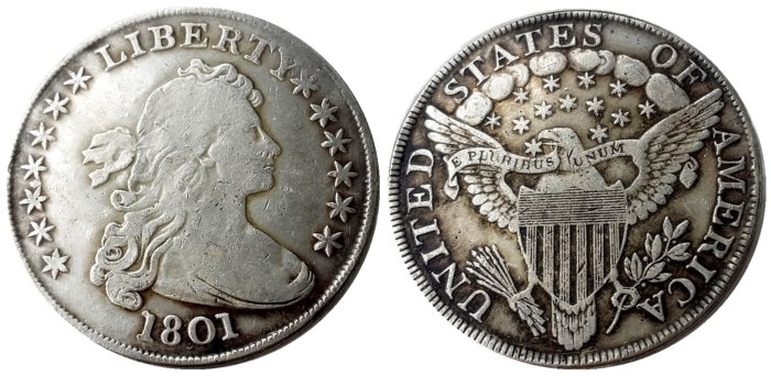 US 1801 Draped Bust Dollar Heraldic Eagle Silver Plated Copy Coins