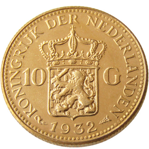 Netherlands 1932 Wilhelmina I, 10 Gulden Gold Plated Copy Coin