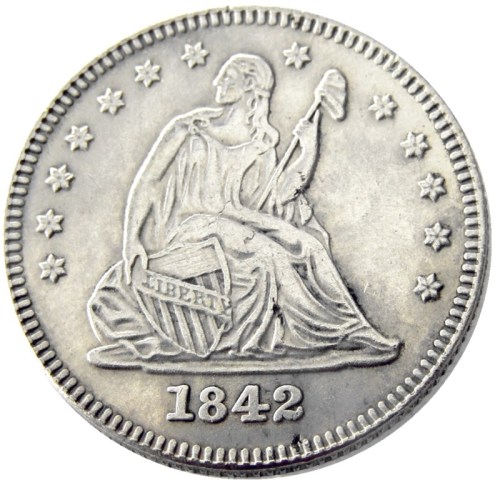 US 1842 P/O SEATED LIBERTY QUARTER DOLLARS Silver Plated Coins COPY