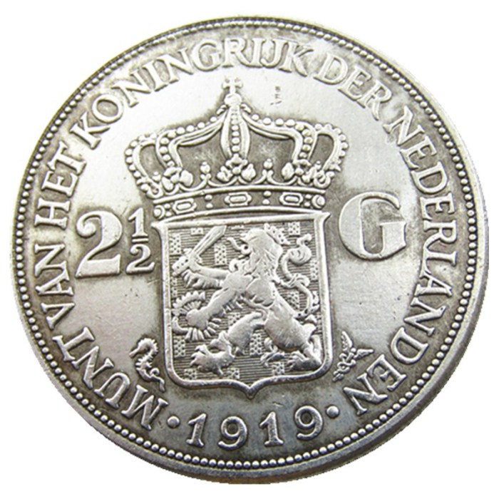 Netherlands,1919 2 1/2 Gulden Wilhelmina I Silver Plated Copy Coin(38mm)