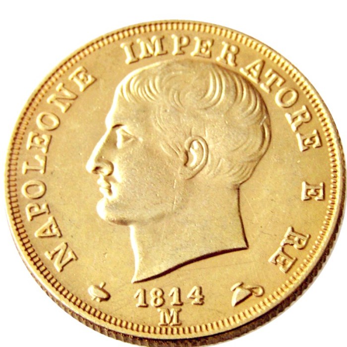 ITALIAN STATES, KINGDOM OF NAPOLEON, Napoleon I, 40 Lire, 1814M Gold Plated Copy Coin